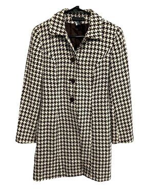 Donna Rae 6 Houndstooth Button Front Coat Lined Brown Cream Heritage Style